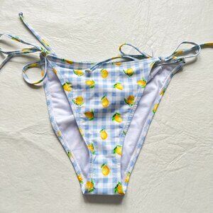 Betty Jade string bikini bottoms light blue gingham plaid lemon print XL swim